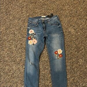 Embroidered Floral Blue Jeans